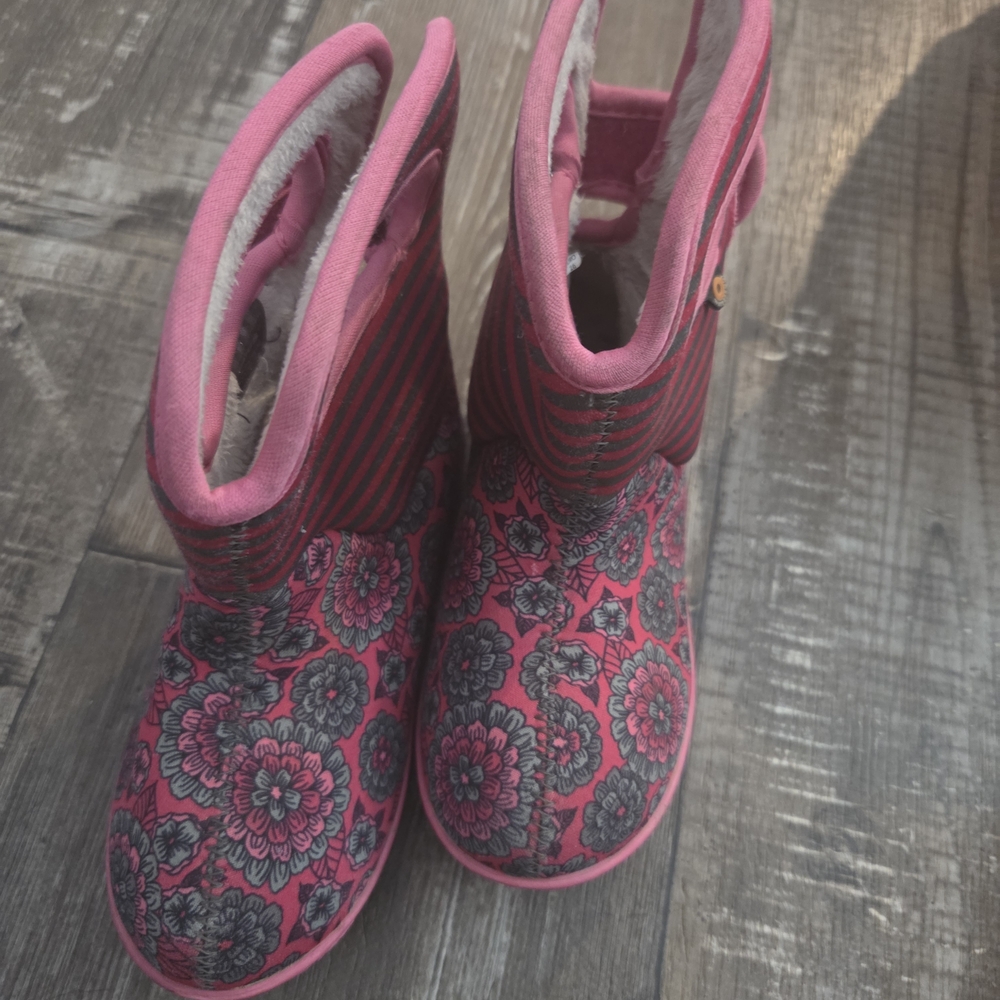 Bogs Floral and Striped Kids Boots - Pink and Black